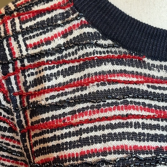 J. Crew Women's 100% Linen beadi Short Sleeve Sweater Red Blue White - Picture 7 of 12